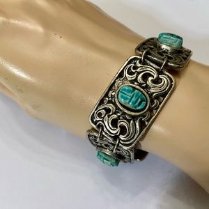 Vintage,  Silver and Turquoise Scarab Bracelet